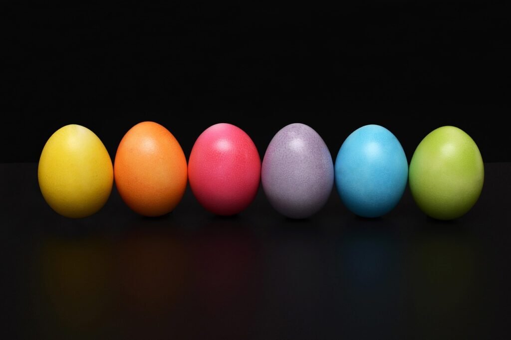 Brightly colored Easter eggs for Easter gift guide header